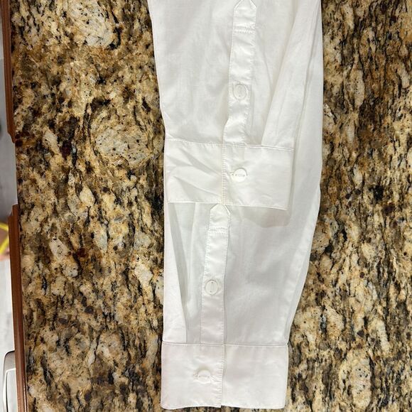 J. Jill Stretch White Cotton Pleated Front Long Sleeve Button Down Shirt Size L - Picture 4 of 10